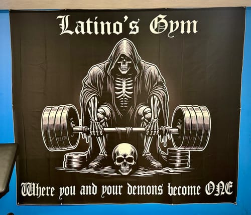 Customer photo review of Custom Gym Flag Banner Welcome to Weight Lifting Hell 11344