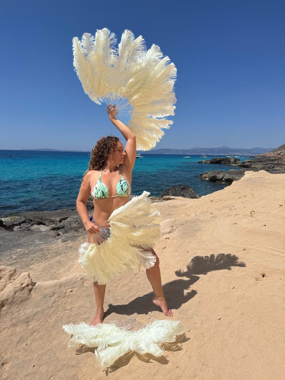 Customer photo review of A pair beige Single layer Feather fan 24"x 41"