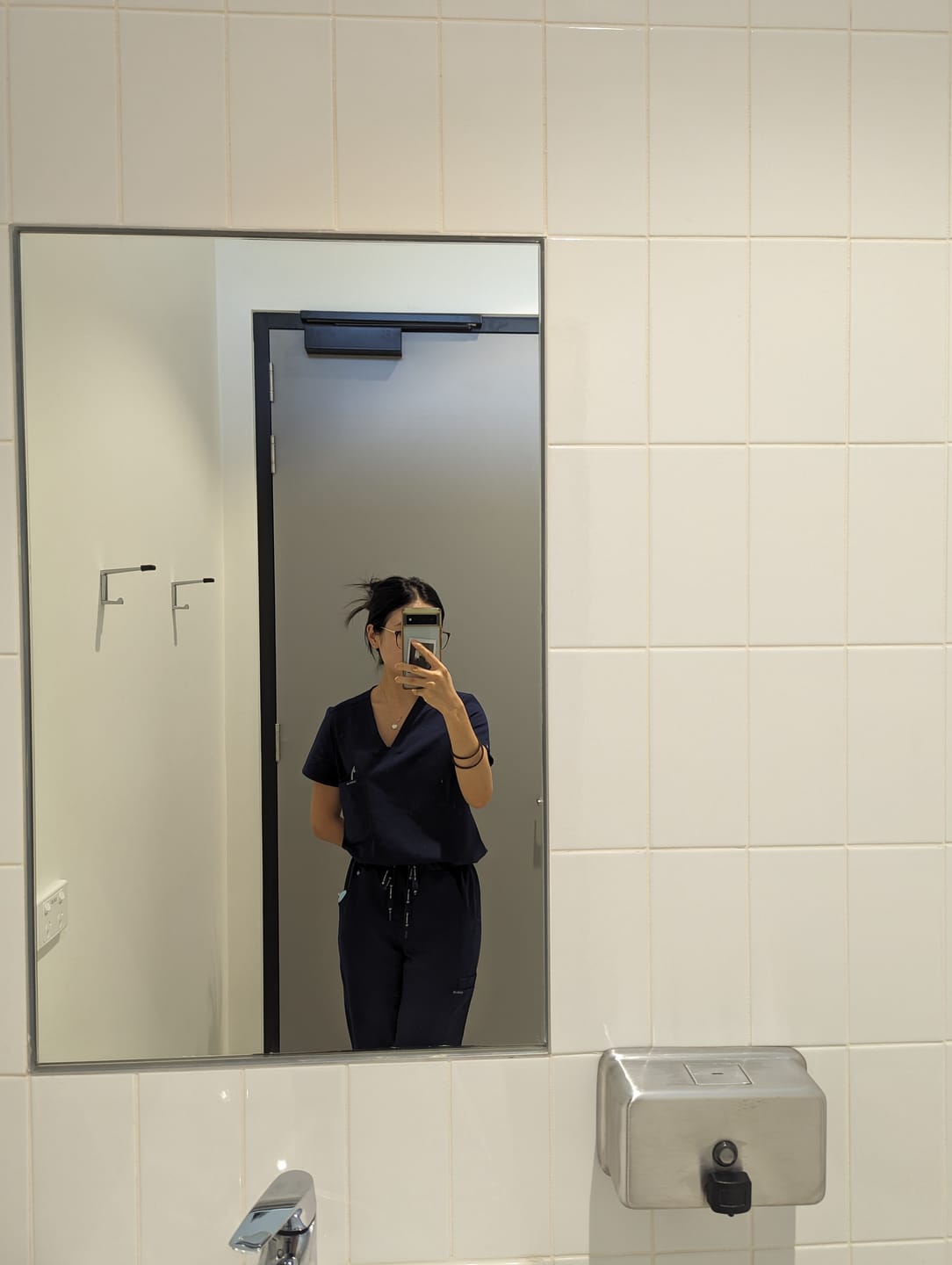 Customer photo review of FLORENCE Three Chest Pocket Scrub Top (Original SLTECH™ fabric) - Navy