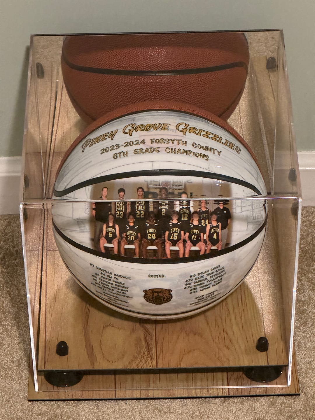 Customer photo review of Acrylic Full Size Basketball Display Case - Mirror no Wall Mounts (B01/A001)