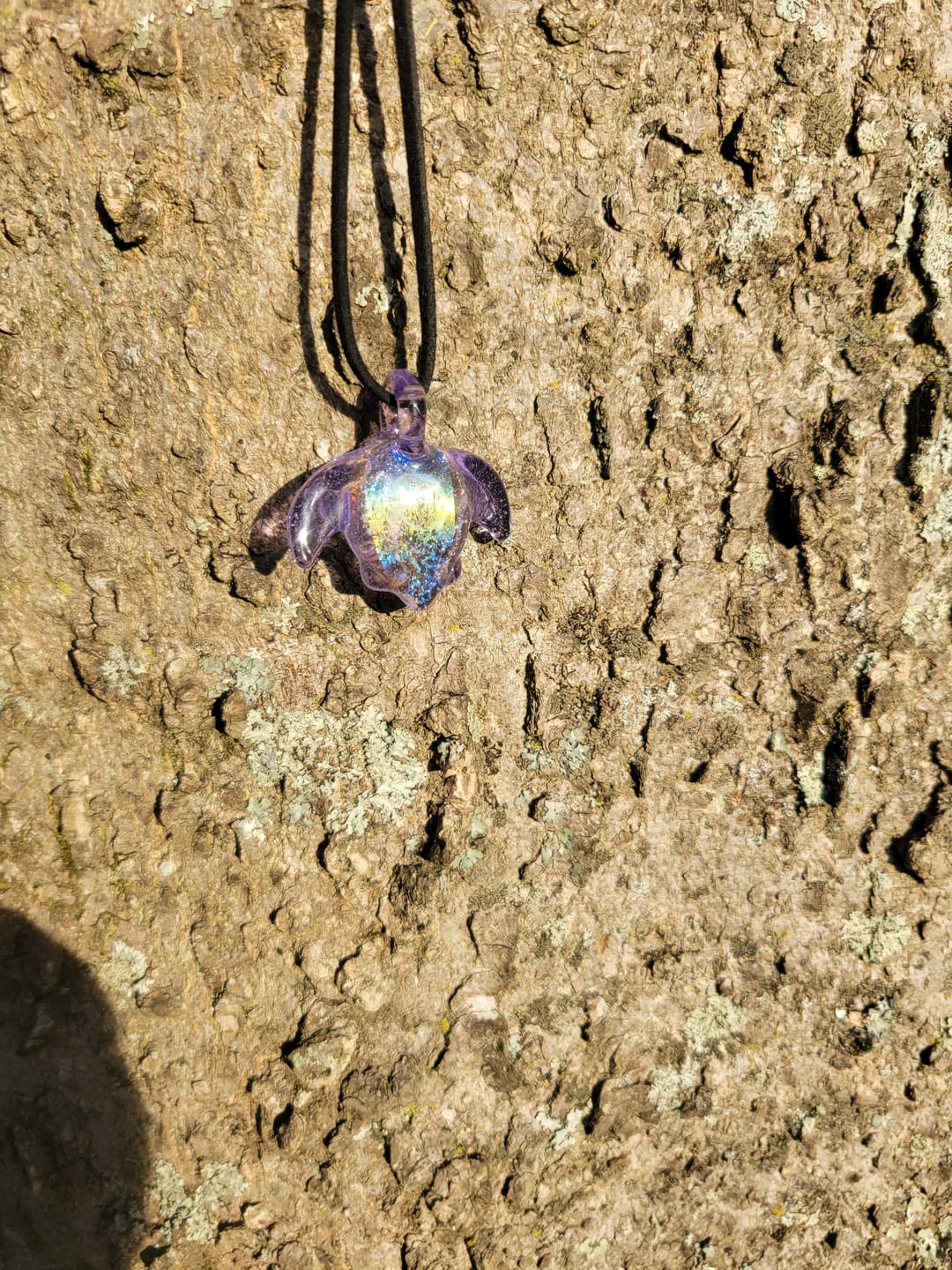 Customer photo review of Dichroic Turtle Pendant with Infused Cremation Ashes