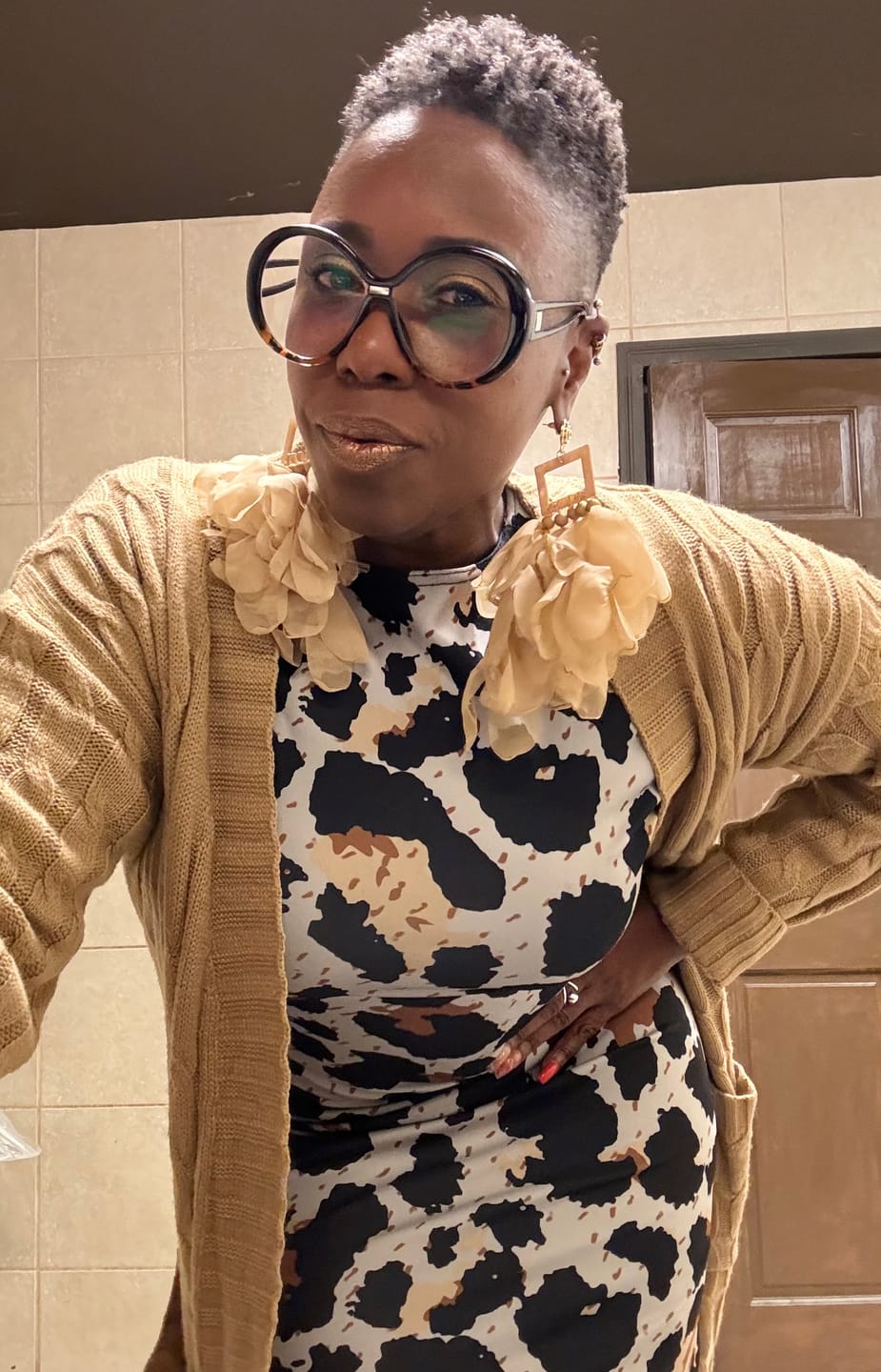 Customer photo review of Nonso Square top flower petal earrings