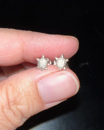 Customer photo review of Sterling Silver Turtle Studs