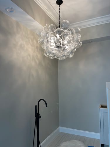 Customer photo review of Brass Cluster Ribbed Glass Globe Bubble Chandelier
