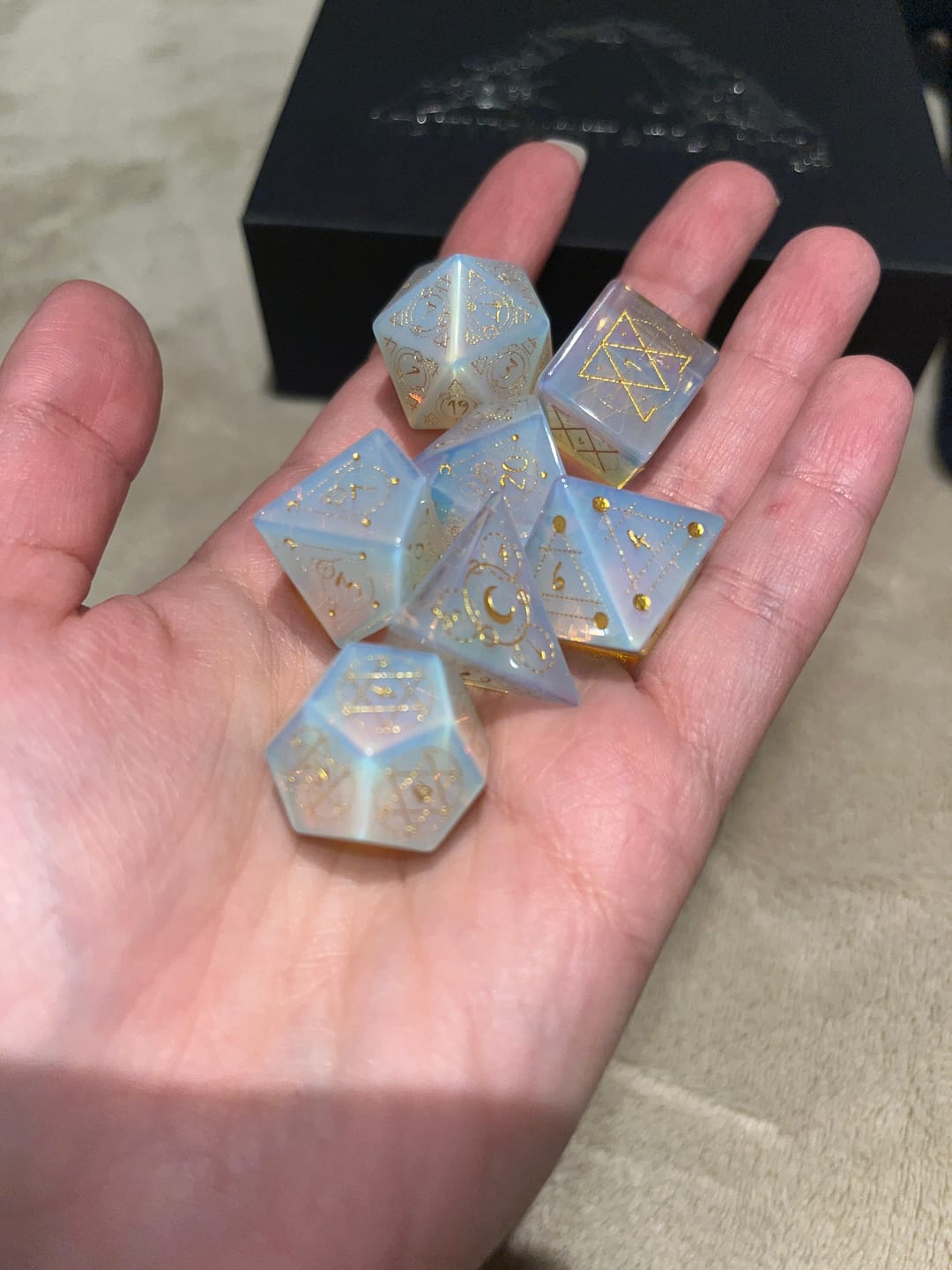 Customer photo review of Spellcaster Opalite Stone Dice Set