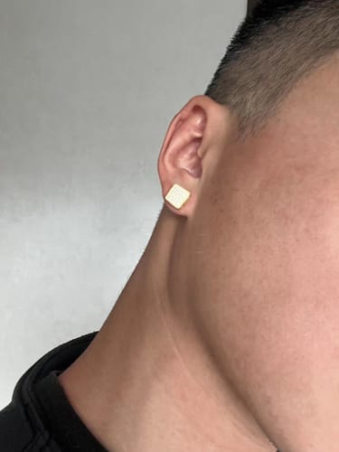 Customer photo review of S925 Moissanite Diamond Square Stud Earrings in 14K Gold - 10mm