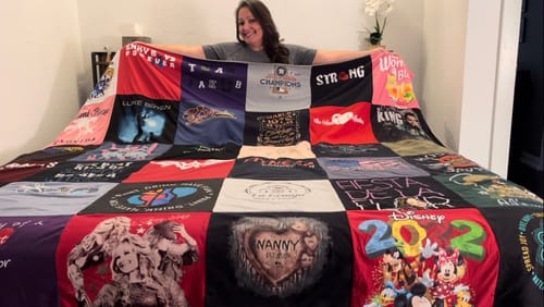 T-shirt quilt with sports, family themes by Ana from TX