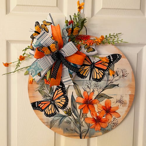 Customer photo review of Butterfly Door Hanger, DCO-00847-DH, Sign For Wreath, 18" Round Door Hanger