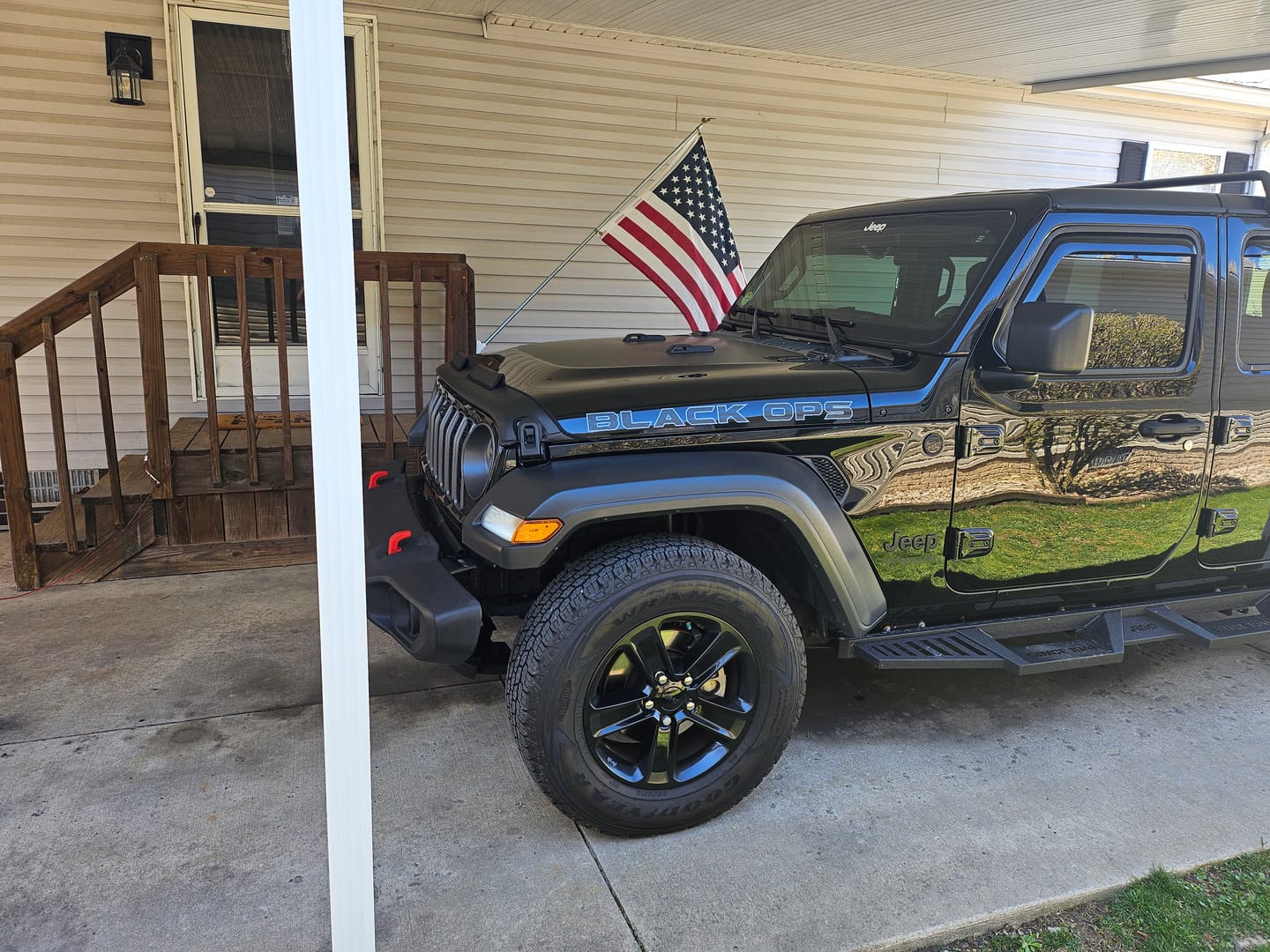Customer photo review of Premium Black Flag Hood Lettering | Set of 2