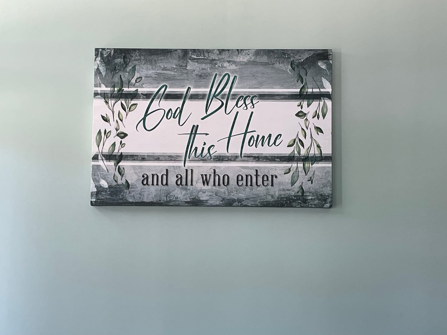 Customer photo review of God bless this home and all who enter wall art canvas, Christian wall decor