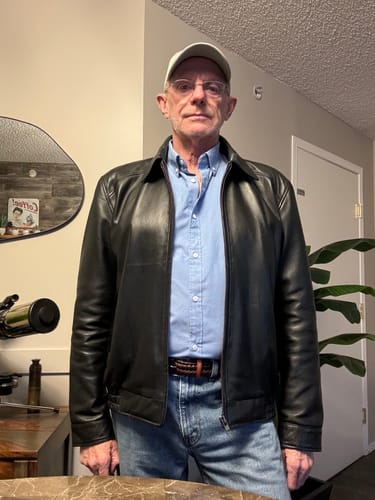 Customer photo review of Bomber leather jacket with spread collars