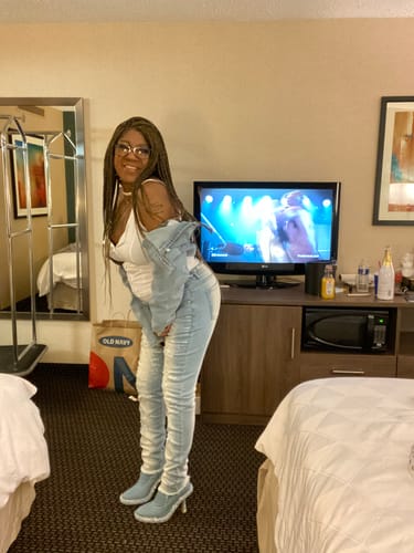 Customer photo review of MAE-DENIM STILETTO BOOTIE