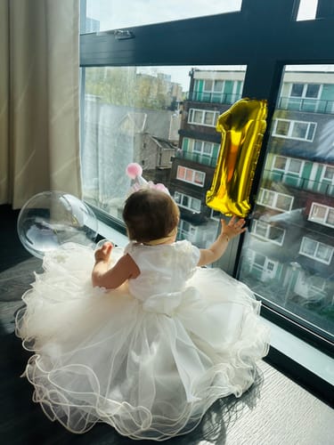 Customer photo review of Baptism Dresses Baby Girl White Cute Lace Puffy Flower Girl Dress Toddler Formal Dresses