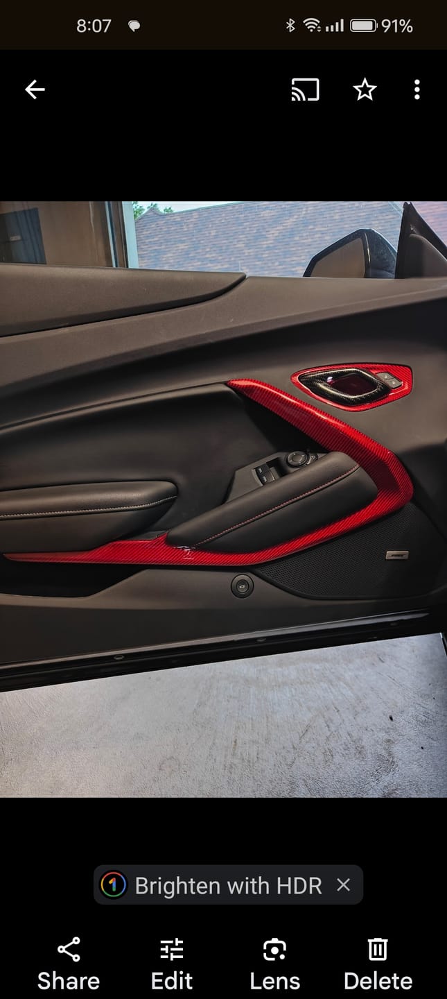Customer photo review of 2016-2024 Camaro Real Carbon Fiber Interior Door Panel Chrome Trim Cover