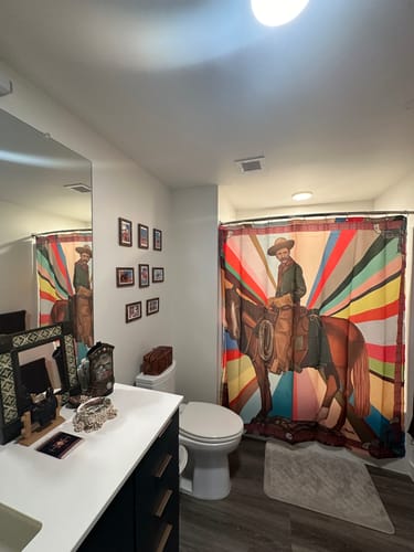 Customer photo review of Fringe Shower Curtain - Son of the West