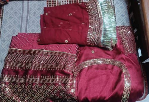 Customer photo review of Regal Crimson Elegance: Maroon Satin Poshak(Semi stich)