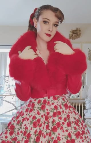 Customer photo review of NEW-GISELE RED FAUX FUR JACKET