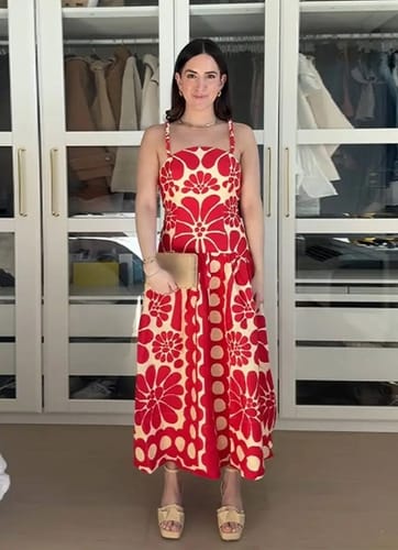 Customer photo review of Vivid Dreams Unique Ethnic Print Beaded Suspender Midi Dress