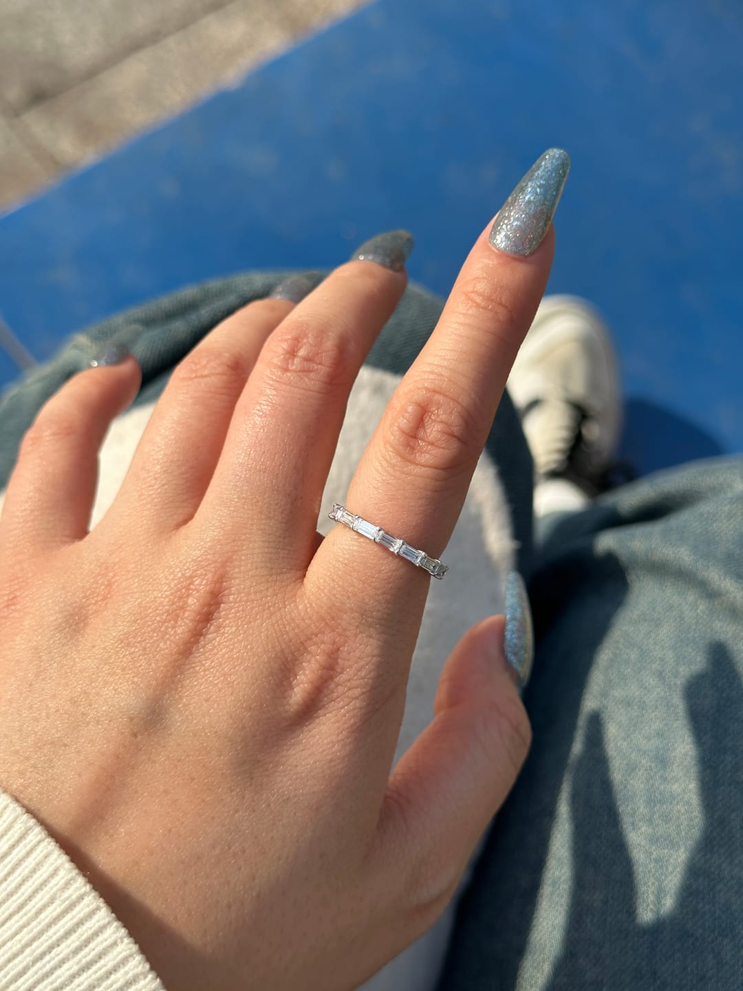 Customer photo review of S925 Louily 2.0Ct Emerald Cut Stunning Full Wedding Band Stackable Band For Women