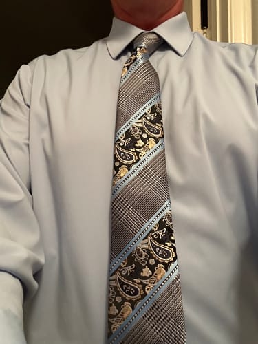 Customer photo review of Grey Blue Novelty Tie Pocket Square Cufflinks Set