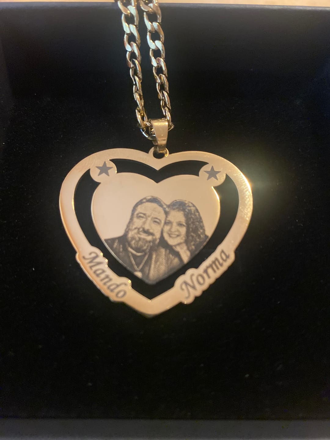 Customer photo review of Photo Engraved Heart Necklace