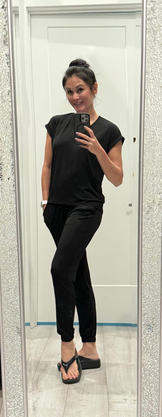 Customer photo review of Brigitte Brianna Blouse Tee & Street Joggers Set (BLACK)