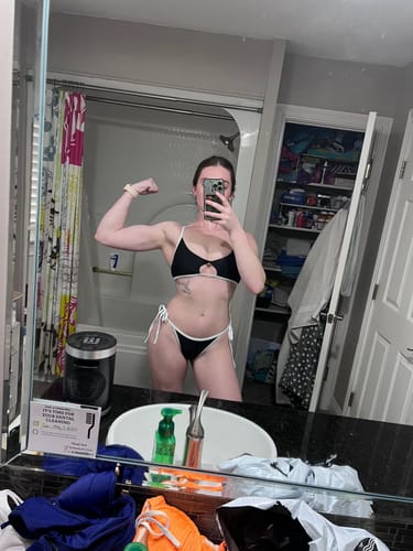 Customer photo review of Contrast Binding Twist Cut Out String Bikini Set