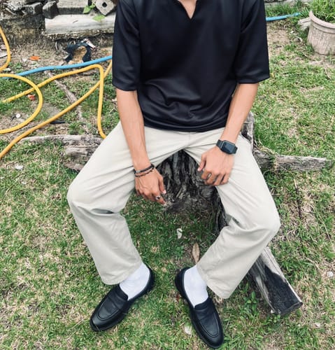 Customer photo review of Wayne Penny Loafer - Black Pebble Grain Leather (Combat Sole)