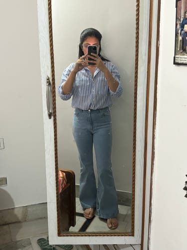 Customer photo review of Boot Cut Flared Jeans - Ice Blue
