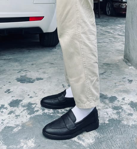 Customer photo review of Wayne Penny Loafer - Black Pebble Grain Leather (Combat Sole)