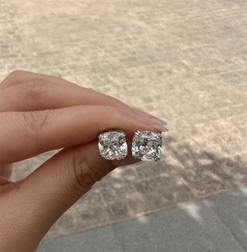 Customer photo review of Louily Stunning Sterling Silver 4.2 Ct Cushion Cut Stud Earrings For Women