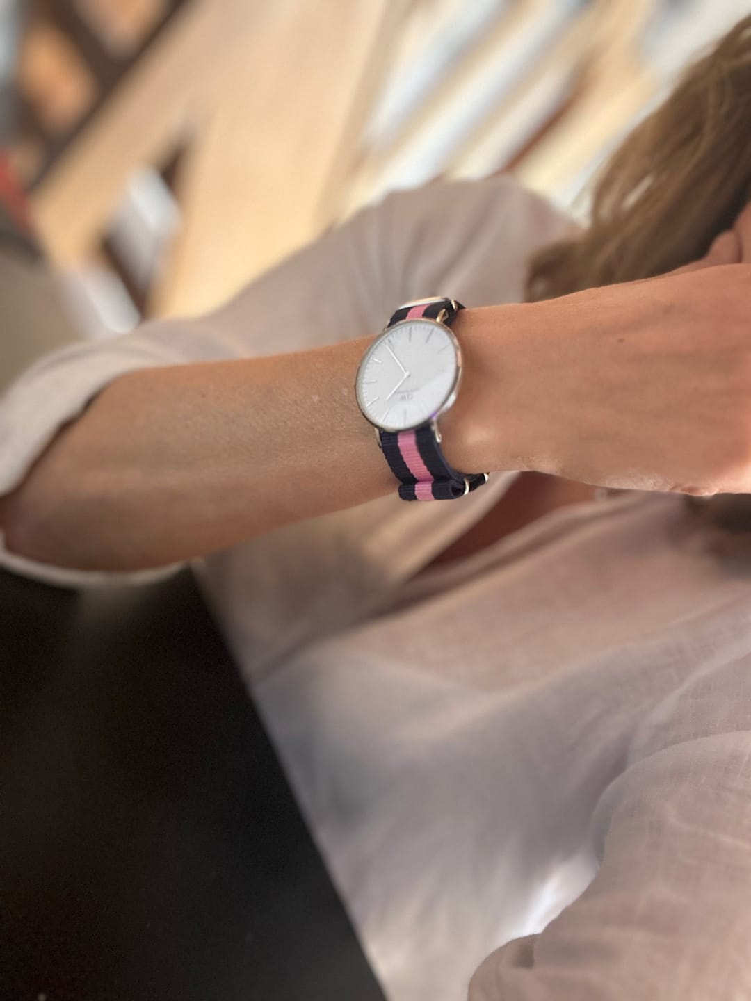 Customer photo review of Classic Military Style Strap - Blue & Pink