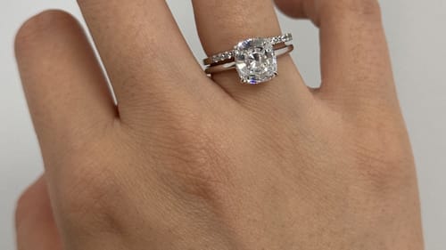 Customer photo review of S925 Classic 3.0 Carat Cushion Cut Bridal Set In Sterling Silver Stackable Wedding Rings