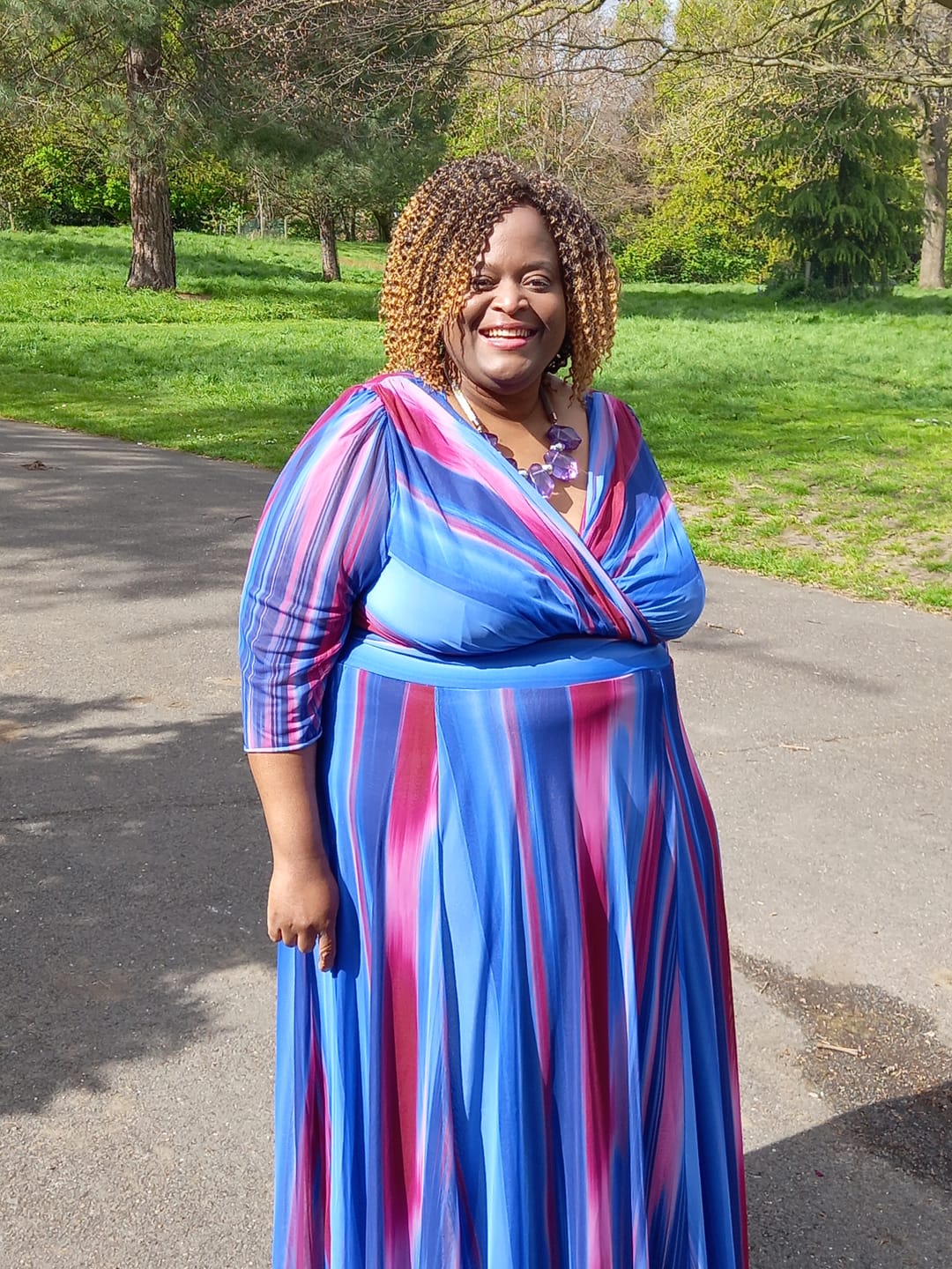 Customer photo review of Verity Blue Ikat Print Maxi Gown