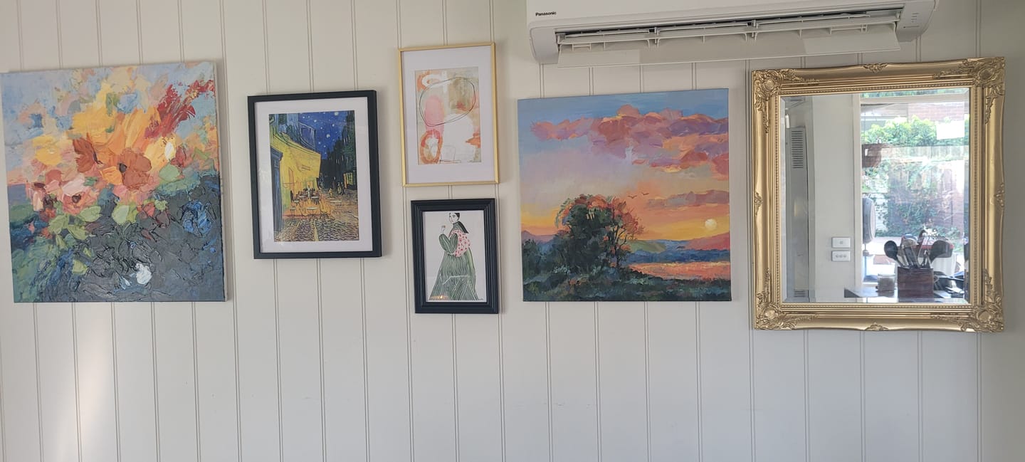 Customer photo review of LANDSCAPE PAINTING, GOLDEN SUNSET, HAND-PAINTED CANVAS