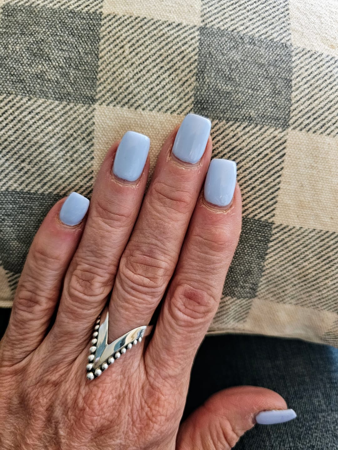 Customer photo review of Full Finger Chevron Thumb Ring Sterling Silver