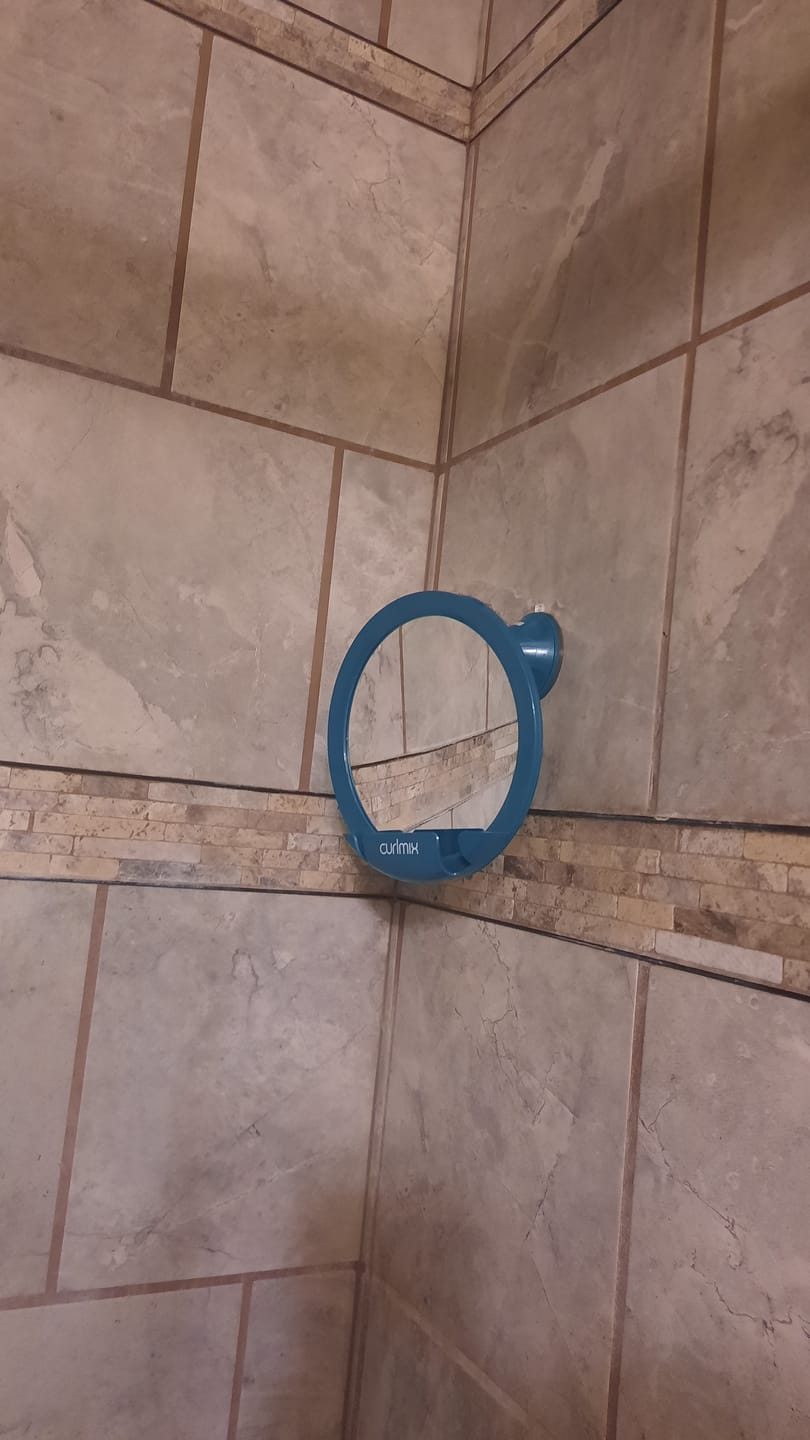 Customer photo review of CurlMix Anti Fog Shower Mirror for Curly Hair