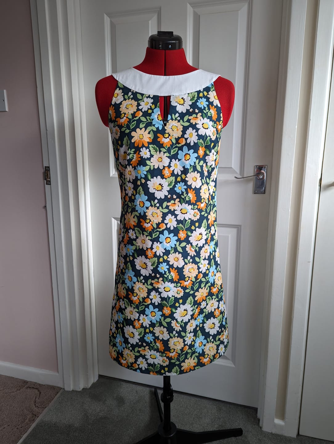 Customer photo review of Blue, Orange and White Floral on Navy Cotton Poplin Fabric