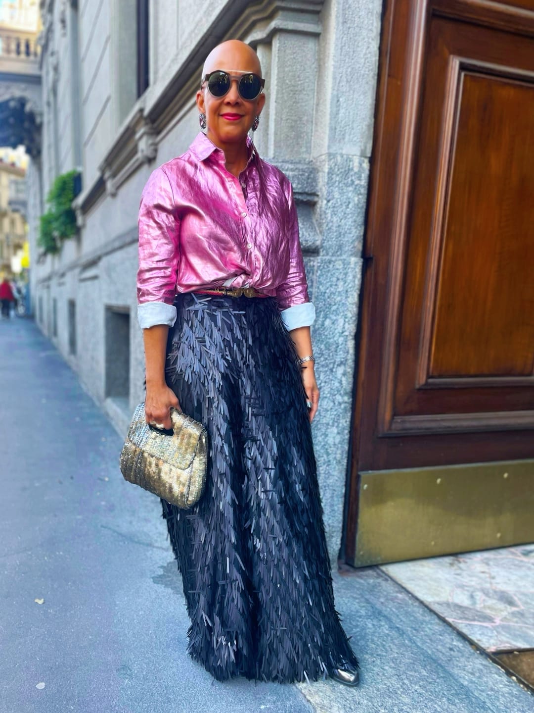 Customer photo review of San Marino Metallic Linen Shirt - Black