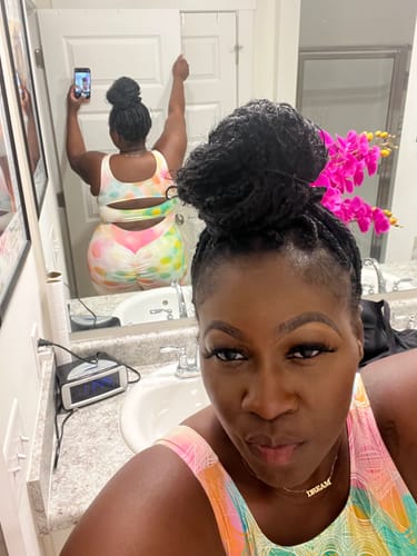 Customer photo review of Electric Cut Out Scrunch Legging Jumpsuit