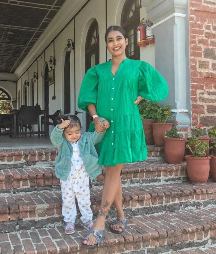Customer photo review of Anna Forest Green Cotton Midi Dress
