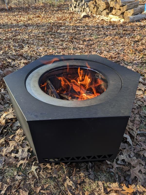 Customer photo review of SUNJOY 26 Inch Hexagon Smokeless Fire Pit with PVC Cover and Fire Poker