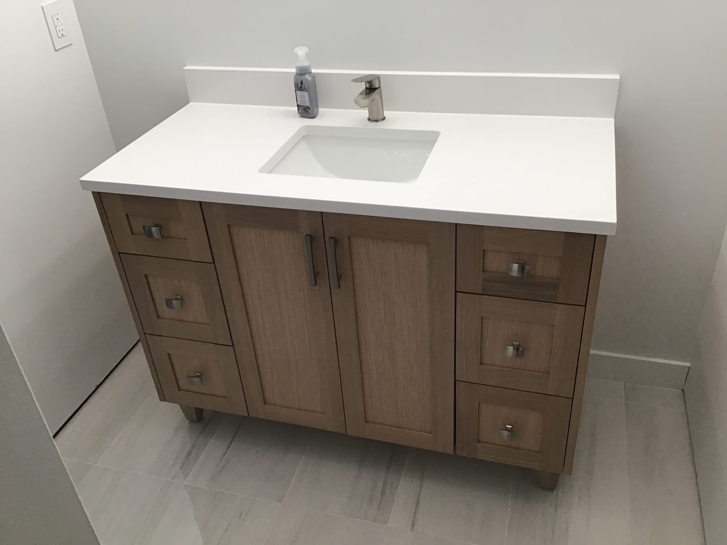 Customer photo review of Bridgeport 48" White Oak Bathroom Vanity