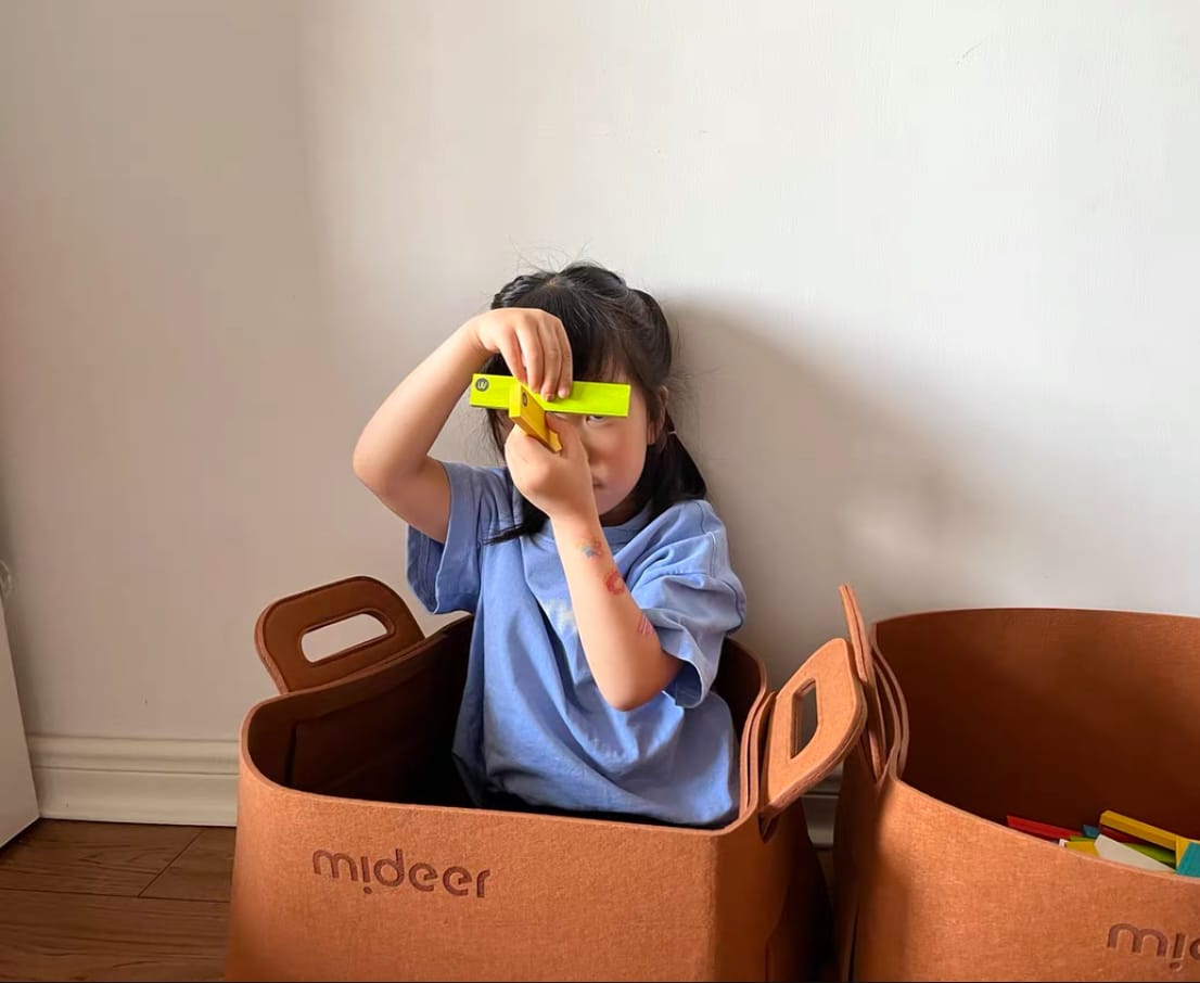 Customer photo review of Mideer Large Fodable Toy Storage Bag: Beige