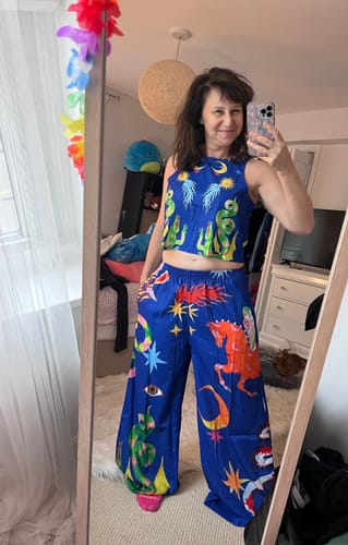 Customer photo review of Island Dreaming Linen Blend Unique Print Tank and Elastic Waist Pocketed Pants Set
