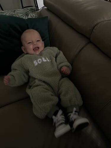 Customer photo review of Wooley Onesie - Sage