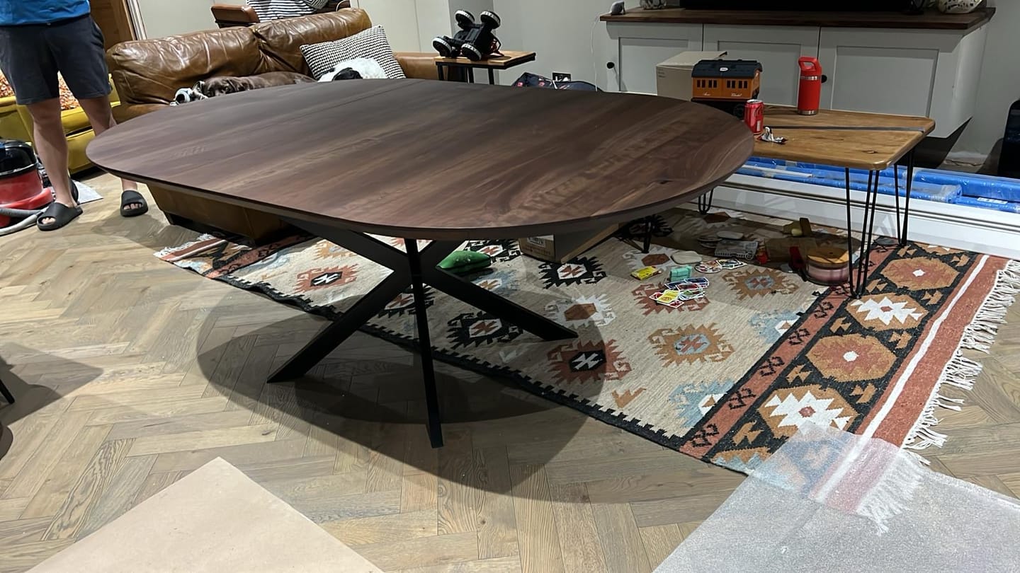 Customer photo review of Round Dark Walnut Dining Table Extendable