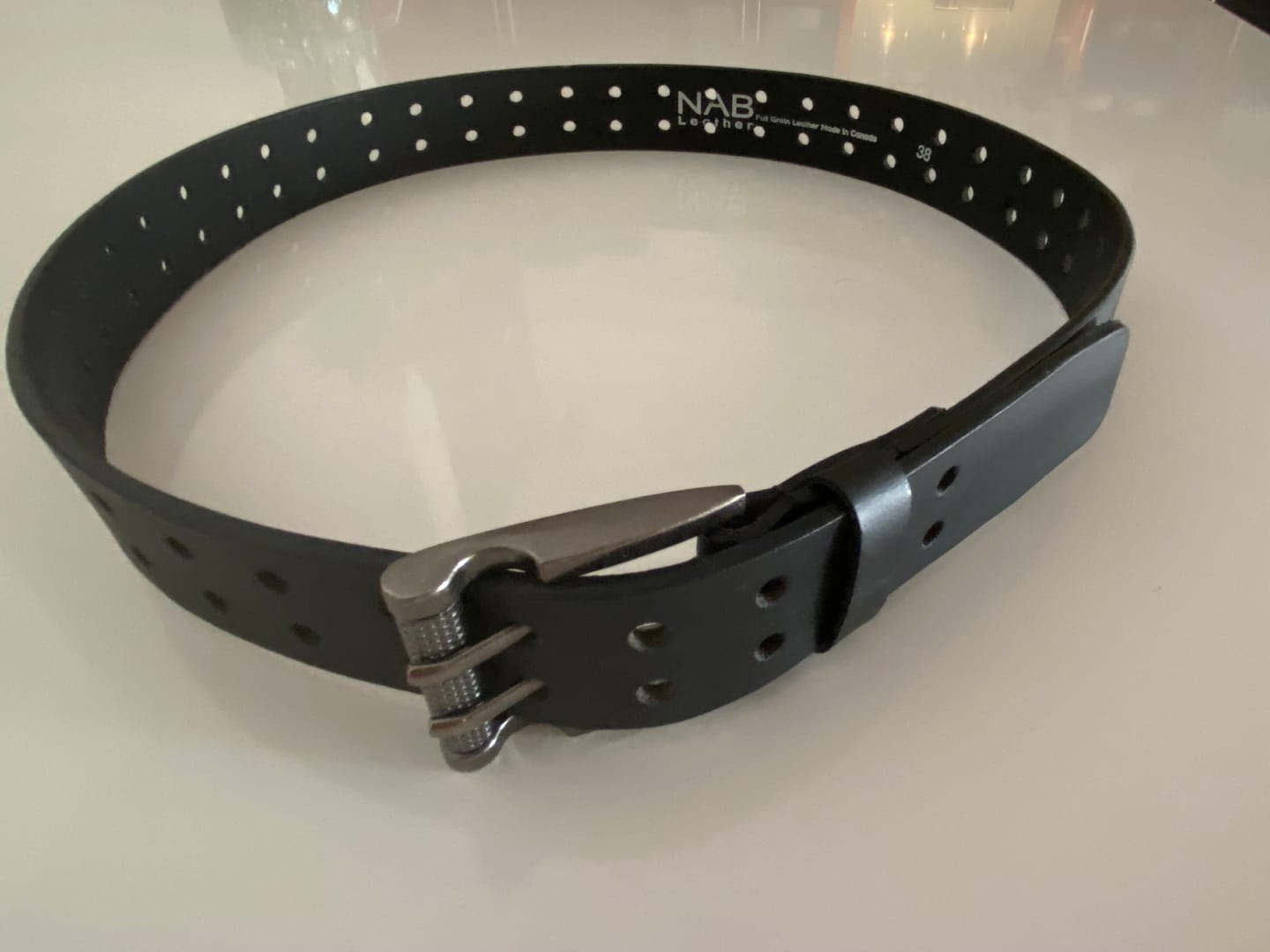 Customer photo review of Black Double Hole Full Grain Leather Belt
