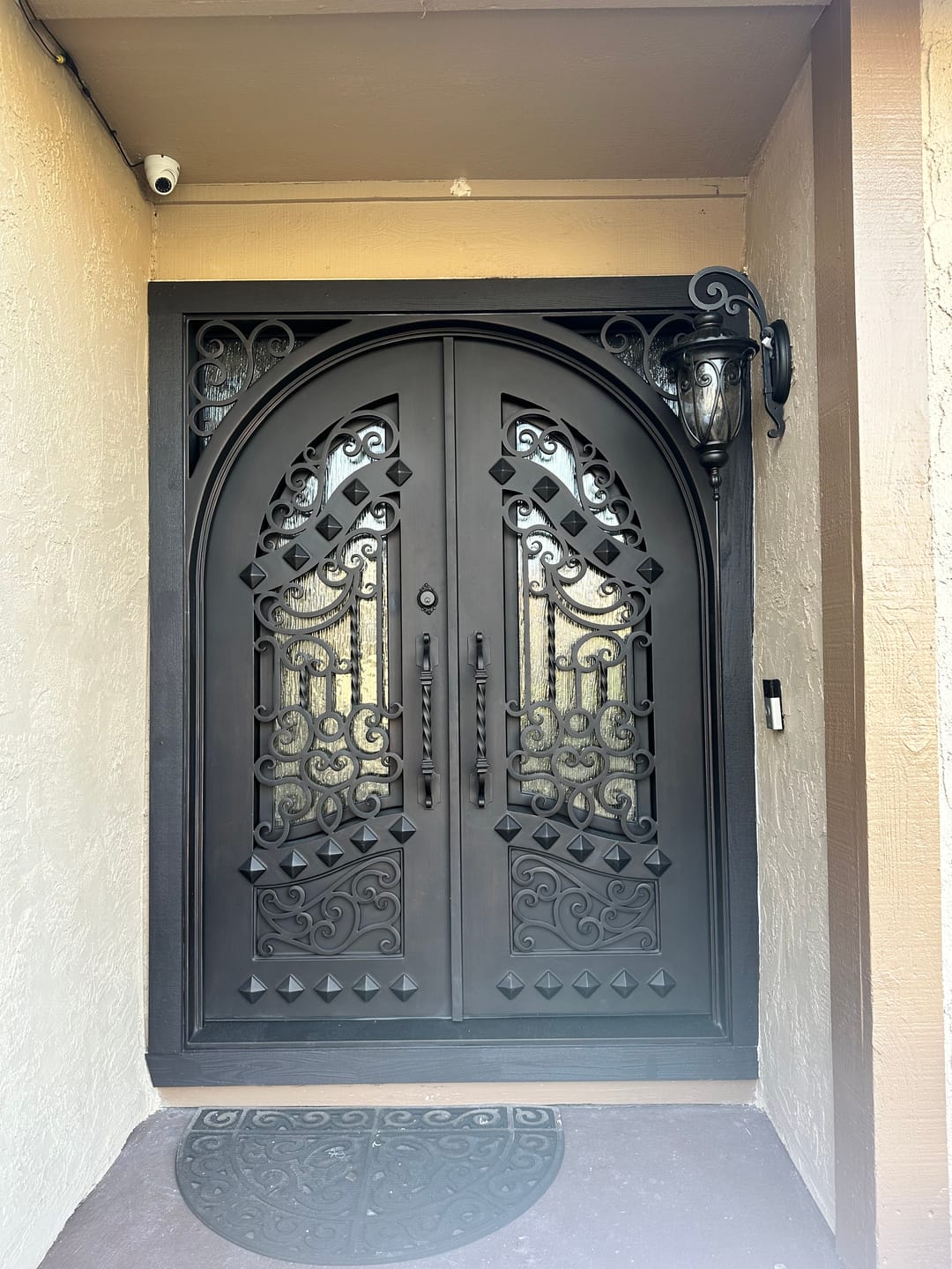 Customer photo review of Canton Model Double Front Entry Iron Door With Tempered Rain Glass Dark Bronze Finish
