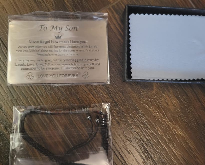 Customer photo review of To My Son & Grandson Morse Code Bracelet | 'I Love You' Hidden Message